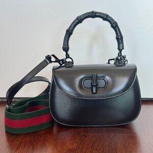 Gucci Bamboo 1947 black small top handle + crossbody straps + all accessories